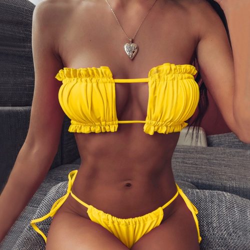 Pánt nélküli bikini sárga színben