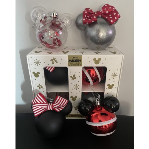 Mickey & Minnie Mouse 4 db-os karácsonyfadísz szett