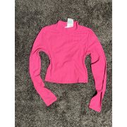 Bordázott pink hosszú ujjú crop top